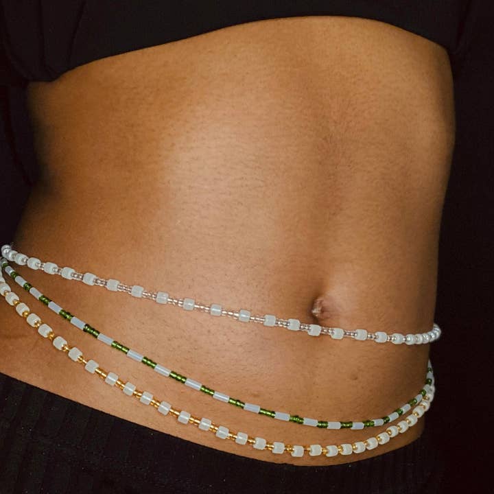 AfricanFabs - Wholesale Beads - Waist Beads / African Waist Chain - OSAYEMWENRE - Blue / pink (elastic)3