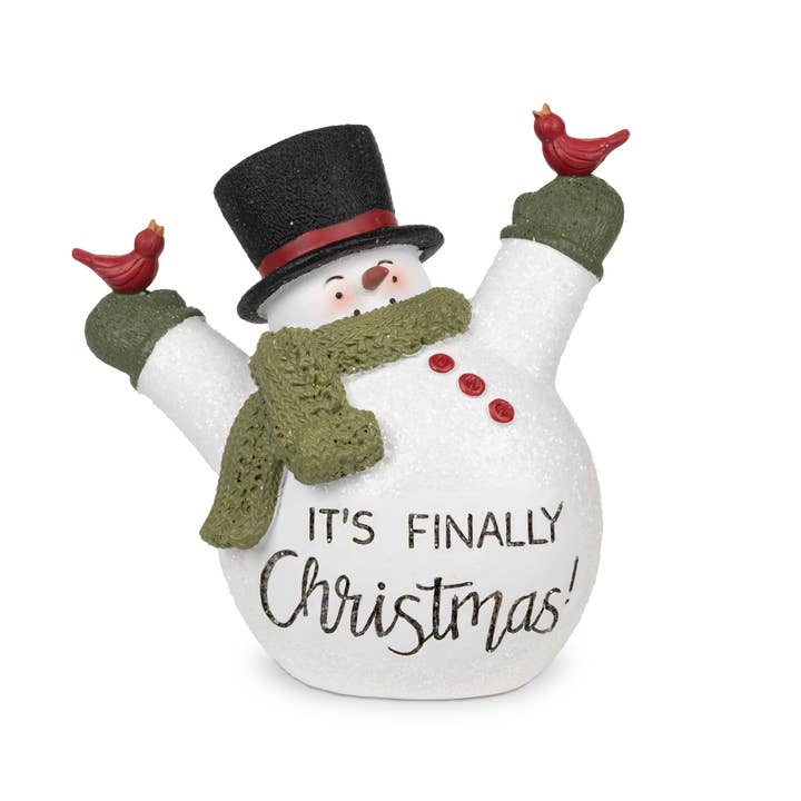 Blossom Bucket & Crossroads Home - Wholesale Christmas Decoration - Snowman w/Birds - It's Finally Christmas