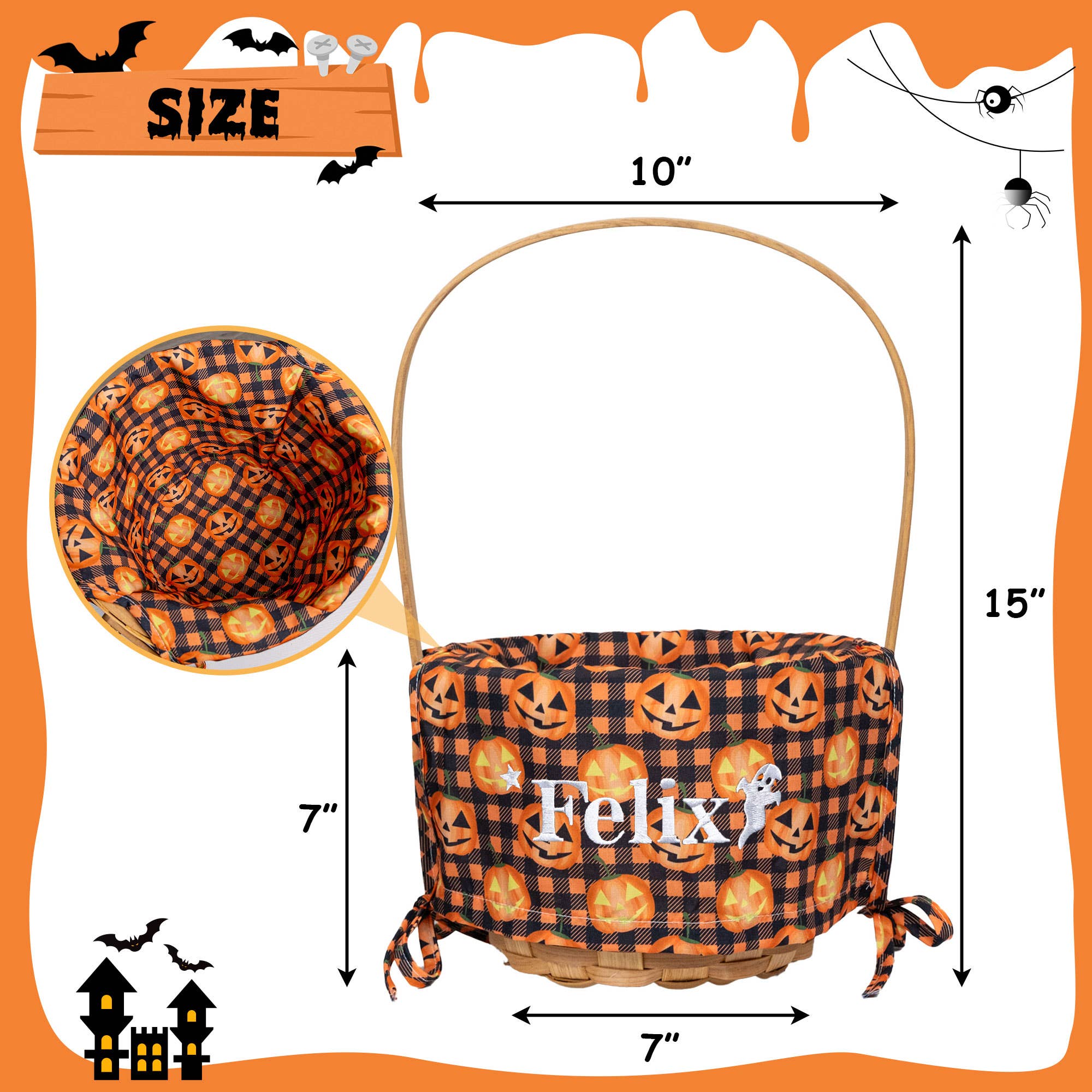 GirlyPirateCo - Wholesale Basket - Handwoven Gift Basket with Fabric Liner for Halloween Easter1