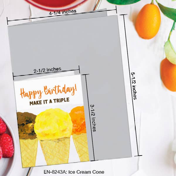 Printed Canvas - Wholesale Birthday card - Ice Cream Cone, Greeting Card (#8243A)1