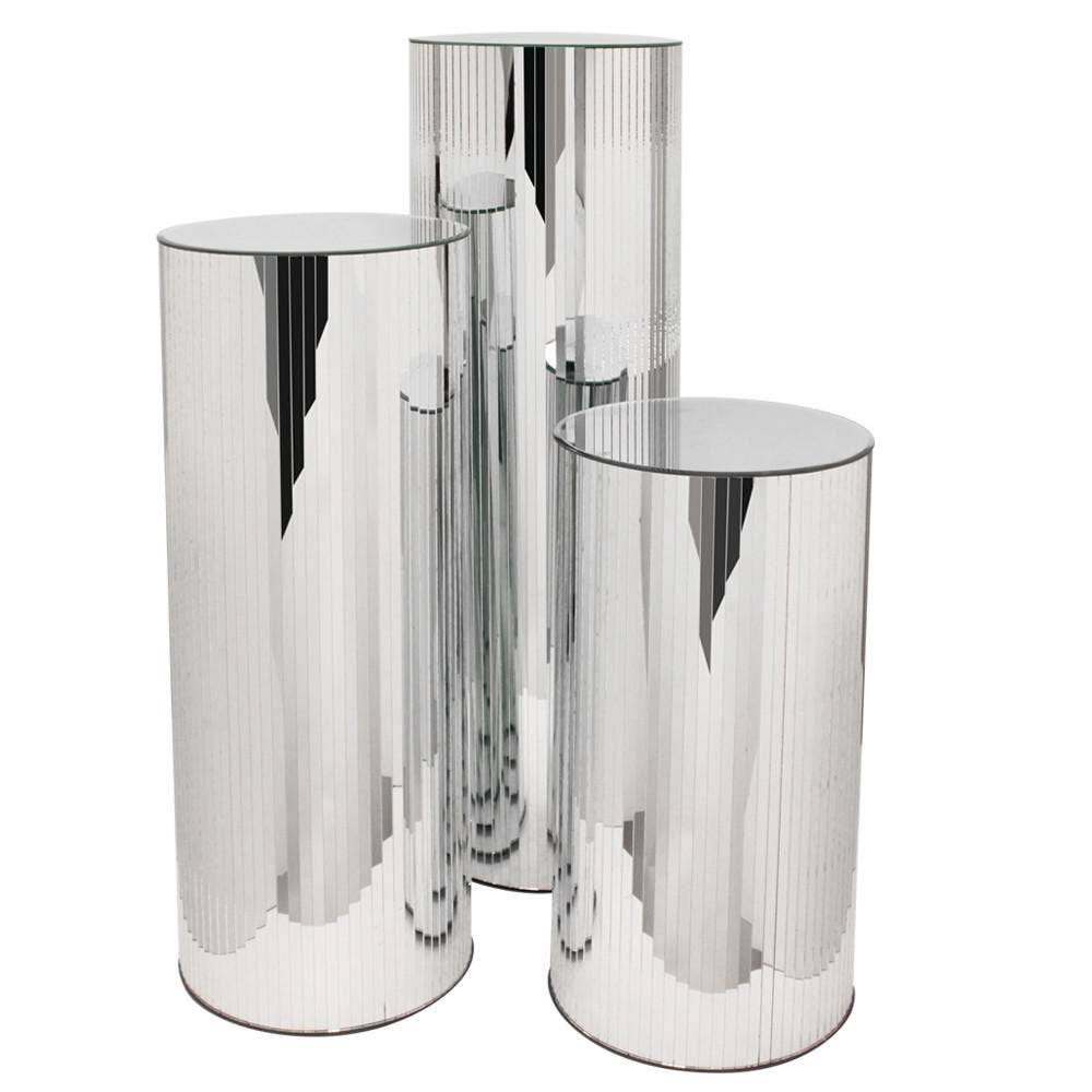 Silver Mirrored Cylindrical Column/Pedestal - Large (H-40"x D-12") for wholesale on Faire4
