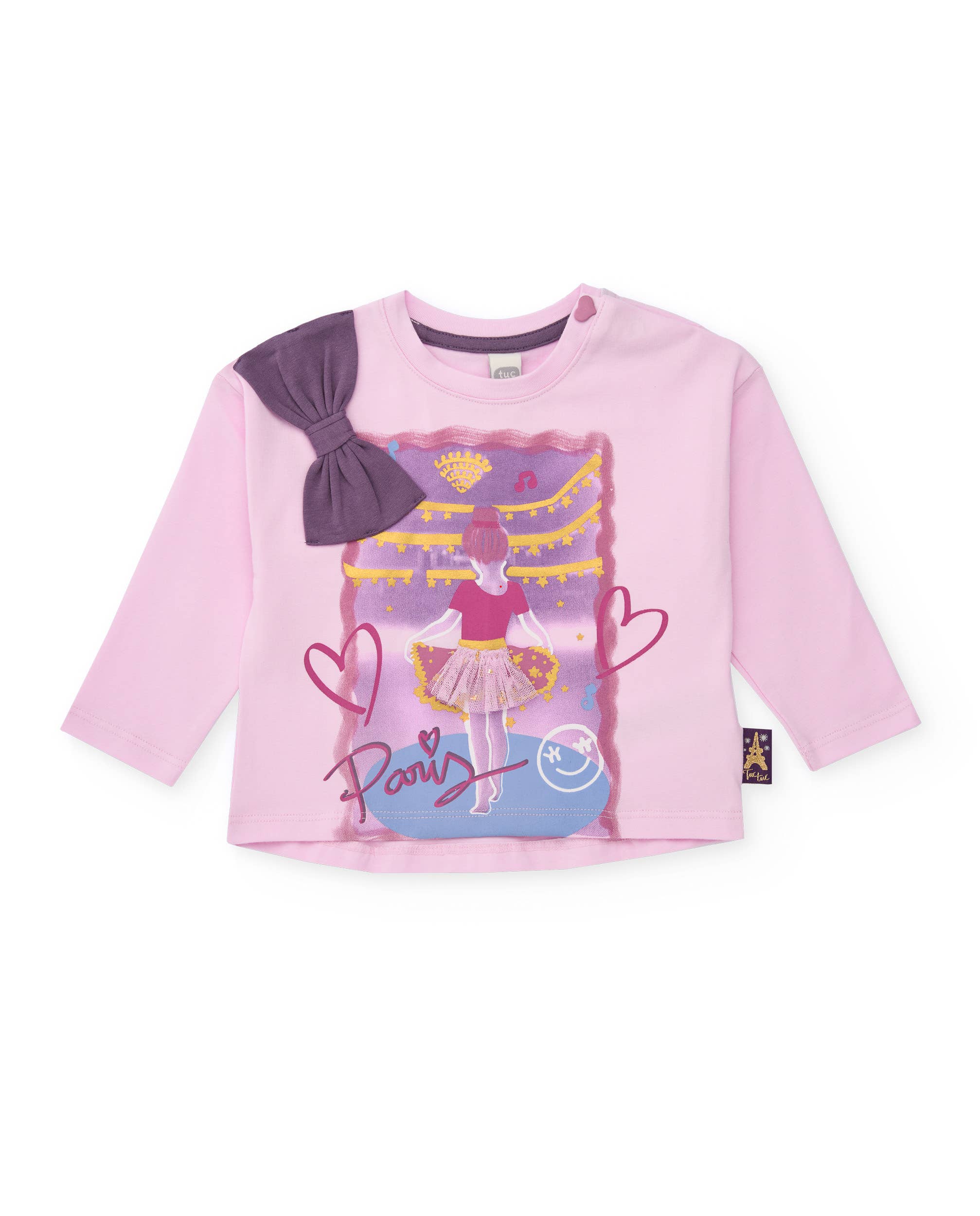 tuc tuc - Wholesale T-Shirt - Kids - Girl's pink t-shirt with ballerina and decorative bow