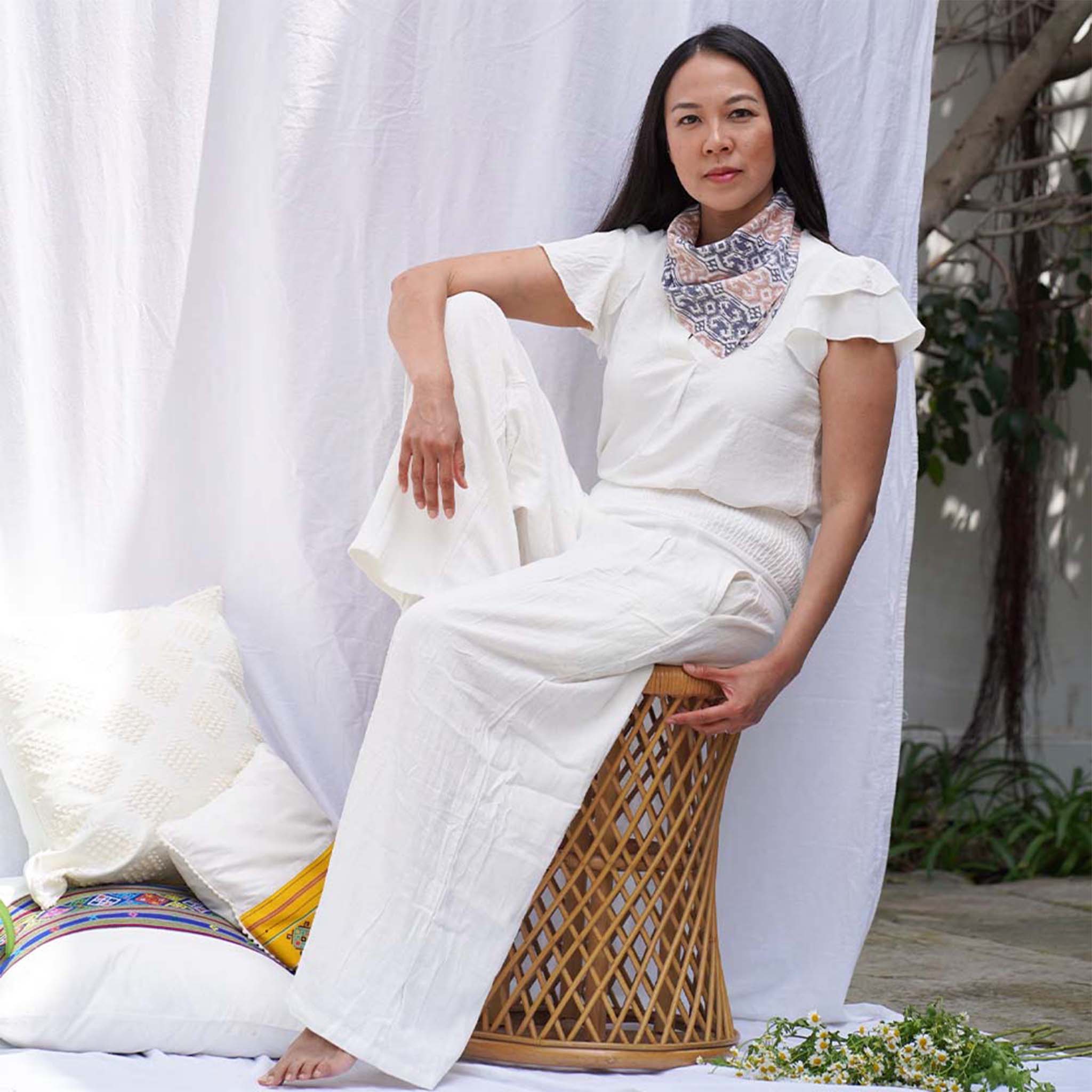 Kasih Co-op - Wholesale Bandana - Uniseks - Handgeverfde batikbandana blauw geel 100% katoen met de hand gestempeld6