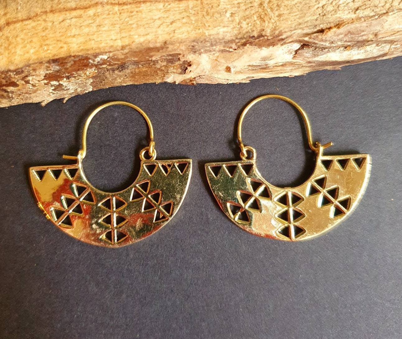 Kaali Boutique - Wholesale Hoop Earrings - Aztec Inca Style Brass Earrings; Ethnic, Geometric, rustic, yoga, hippie, gypsy, pretty, psy, boho, bohemian, festival4