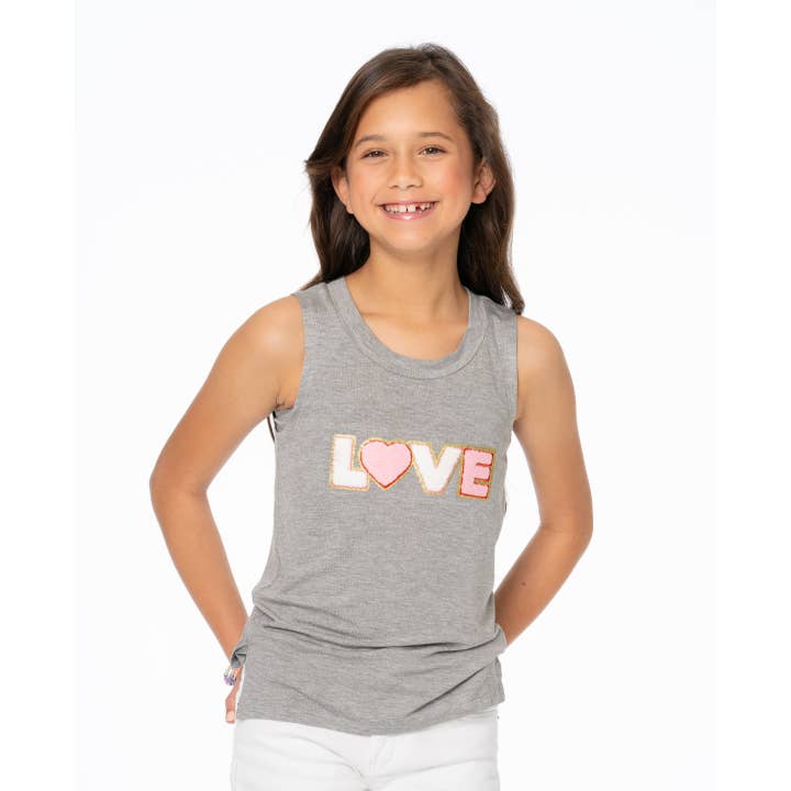 Piger (8-14) Ærmeløs T-shirt med LOVE Glitter Patch for engroshandel hos Malibu Sugar