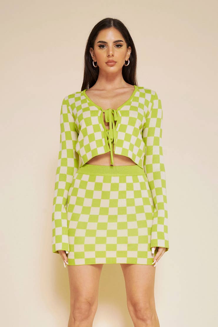 No Vacancy - Vendita all'ingrosso Gonna - Donna - Minigonna in maglia a quadri1