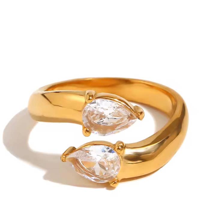 Pear Cut Double Stone Bypass Ring for wholesale by Animira Jewels