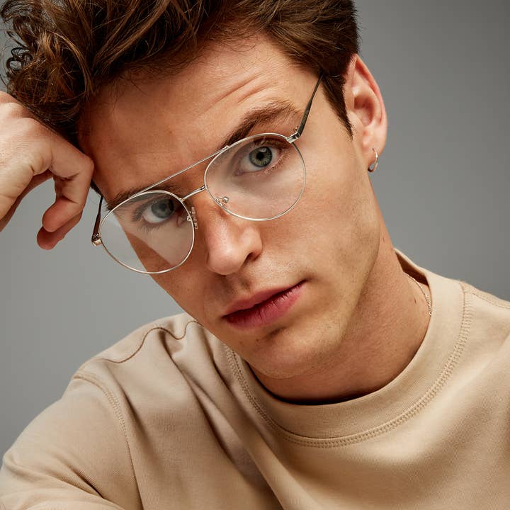 Lunettes filtrantes Koen Silver Blue, presbytie, graduées pour la vente par GOODBYE, RITA