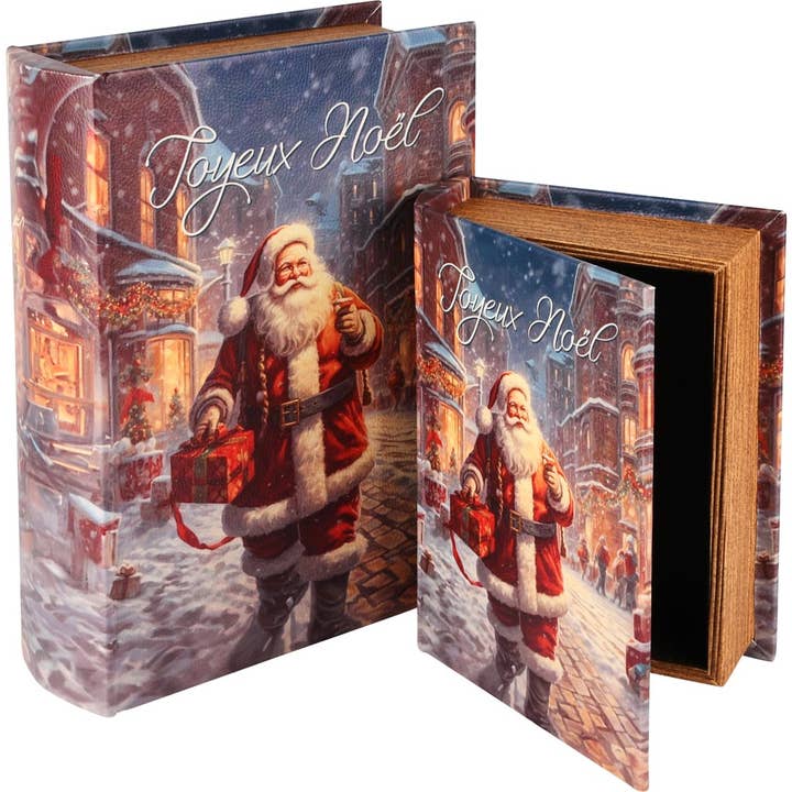 Set 2 Buchboxen 'Santa in the Night', Holz, 20x15x6cm für den Großhandel von Dekoratief