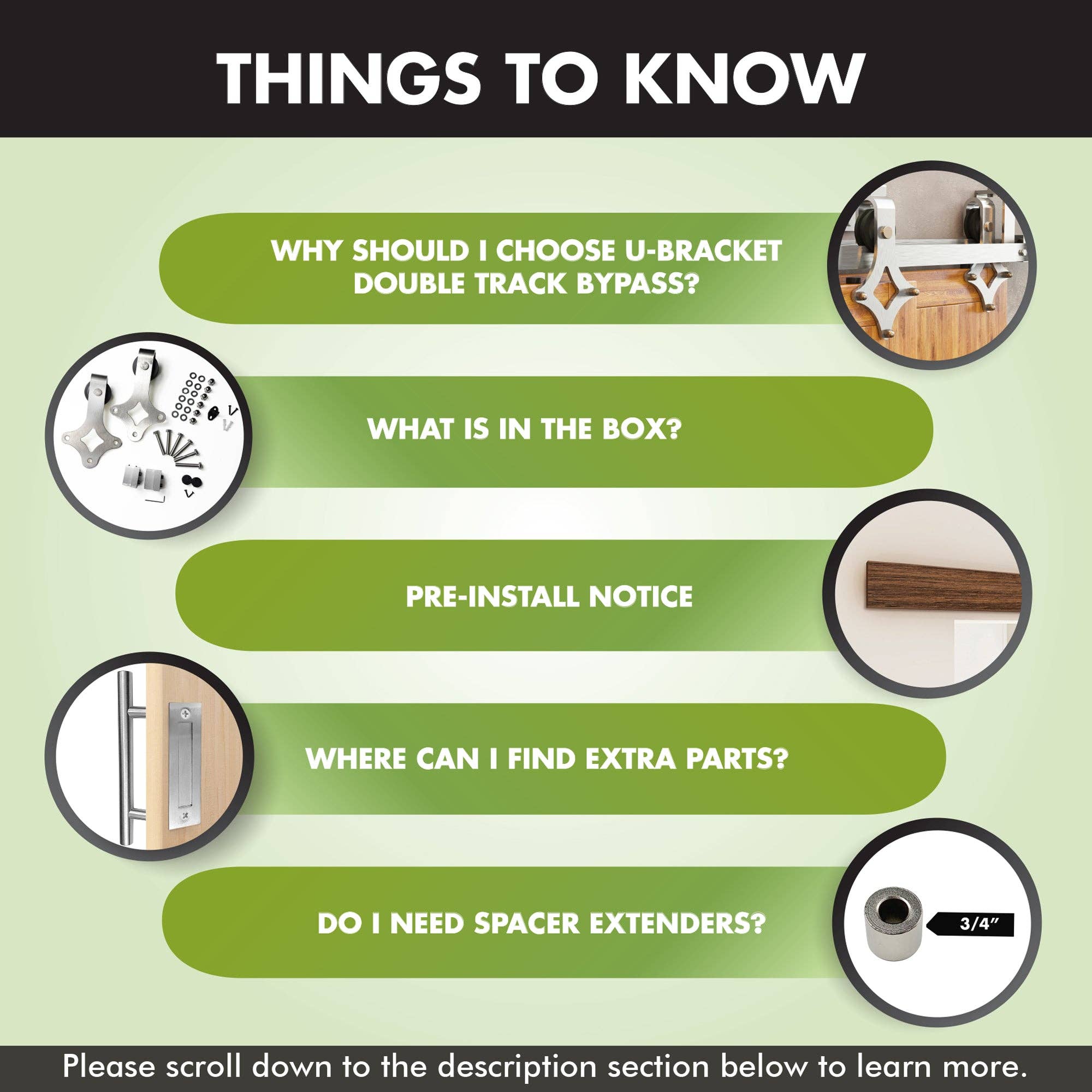 Homacer INC - Wholesale Knob/Pull - Double Track U-Shape Bypass Sliding Barn Door Hardware Kit - Diamond Design Roller3