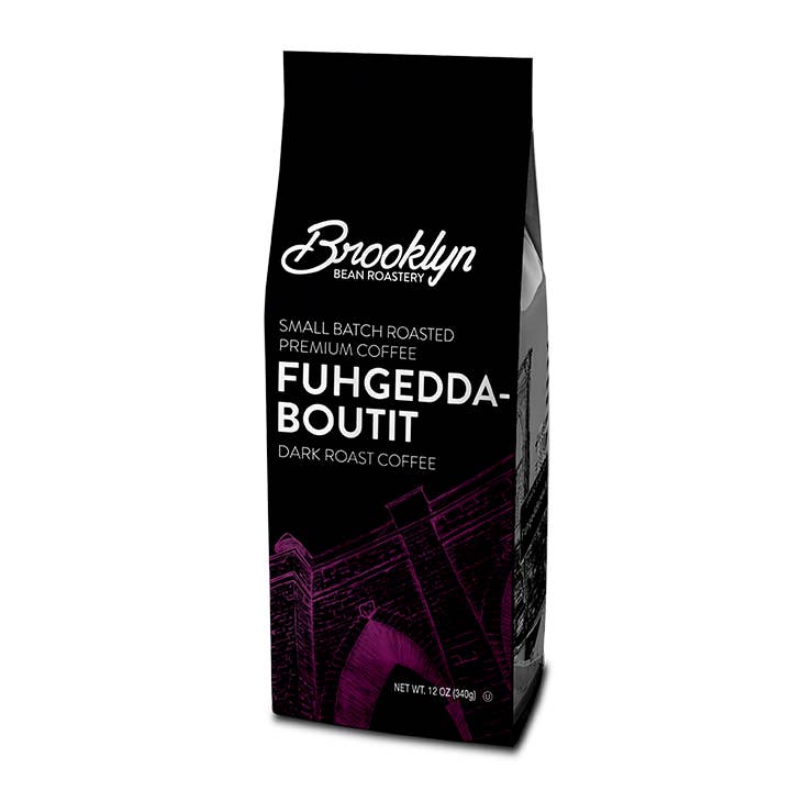 Fuhgeddaboutit Ground Coffee Bag (12 oz) for wholesale by Two Rivers Coffee
