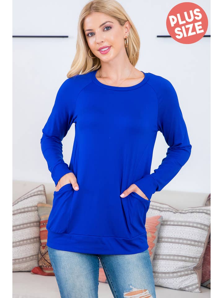 You & Me - Wholesale Tunic - Women's - YMT20003XV-PLUS SIZE SOLID LONG SLEEVE FRONT POCKET TOP64