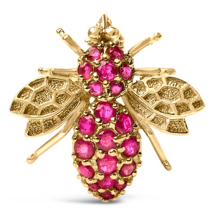 Broche Abeille en Or Jaune 14K avec Rubis Rouge pour la vente par Infinite Jewels