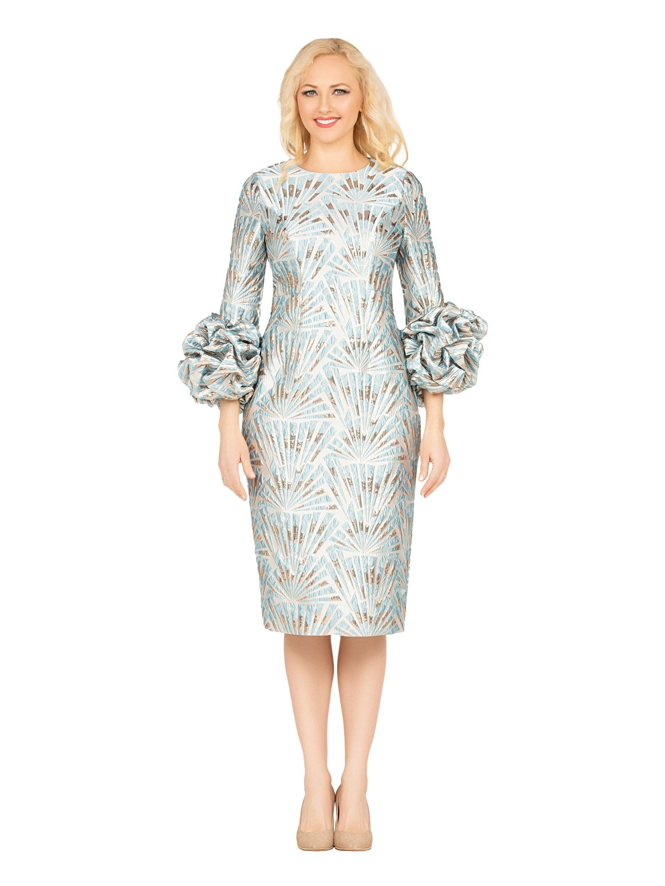 Giovanna - Wholesale Dress - Women's - Brocade Shift Drs w/ Exaggerated Balloon Cuffs2