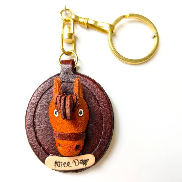 Hästhuvud Oval platta Läder Nyckelring/L Handgjord Väskdekoration för wholesale av VANCA CRAFT