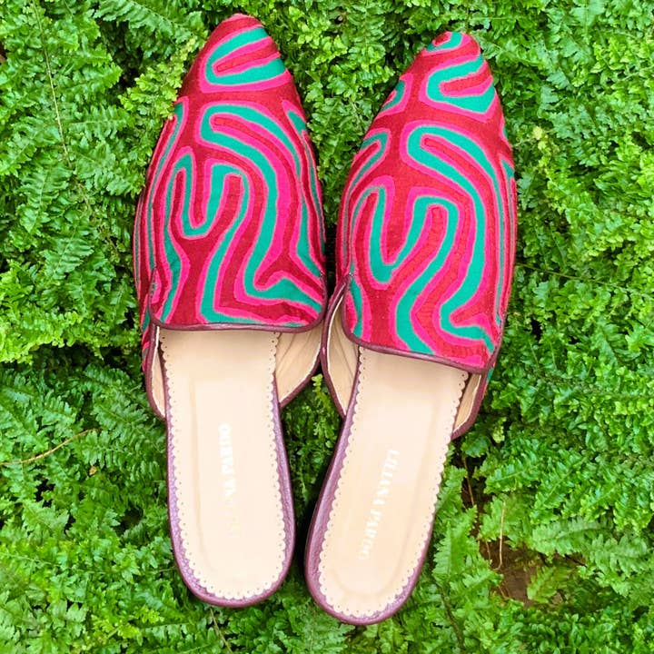Mola Mules Wine & Green Size 40W Flat for wholesale by Liliana Pardo Atelier