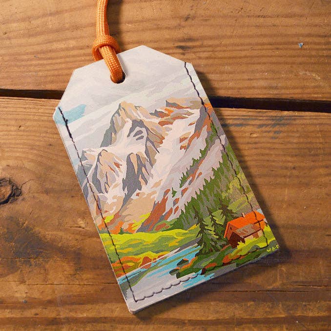 backerton - Wholesale Luggage Tag - Painted Mountains - Leather Luggage Tag0
