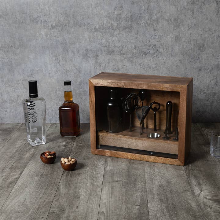 Mango Wood Old Fashioned Bar Set, (Mango Wood) for wholesale on Faire1