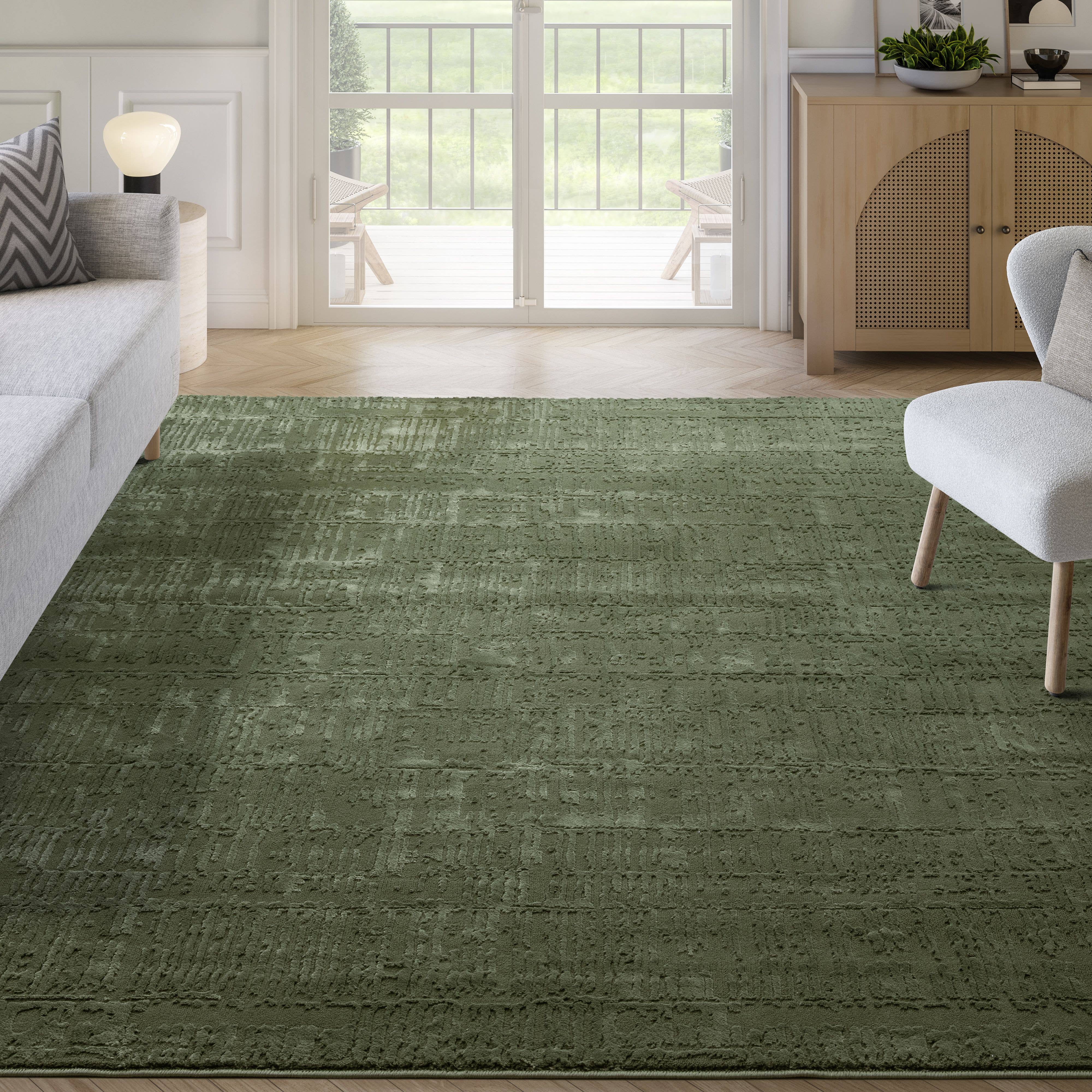 Abani Rugs - Wholesale Area Rug - Abani Plush Deco Machine Washable Textured Grid Green Rug1