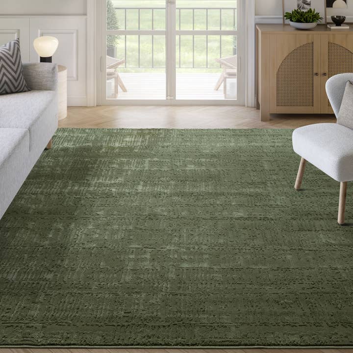 Abani Rugs - Wholesale Area Rug - Abani Plush Deco Machine Washable Textured Grid Green Rug1