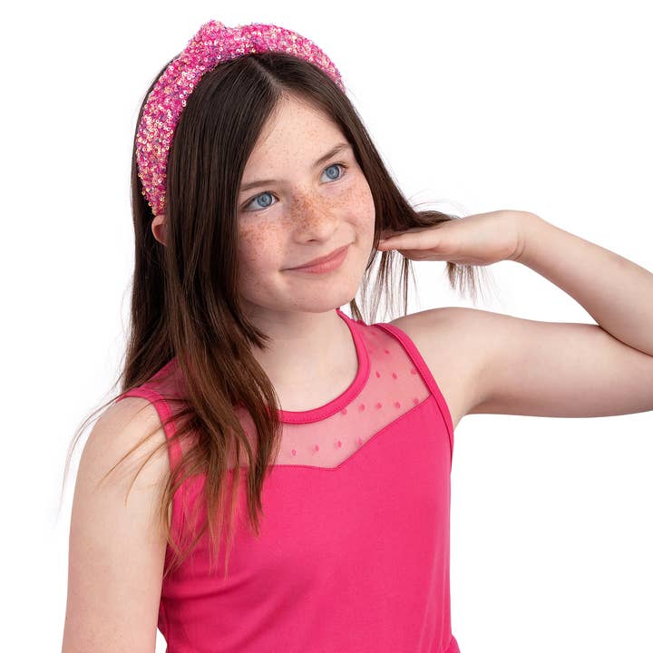 Mavi Bandz - Wholesale Fashion Headband - Kids - Hot Pink Sequin Glinda Sparkle Girls Knot Fashion Headband