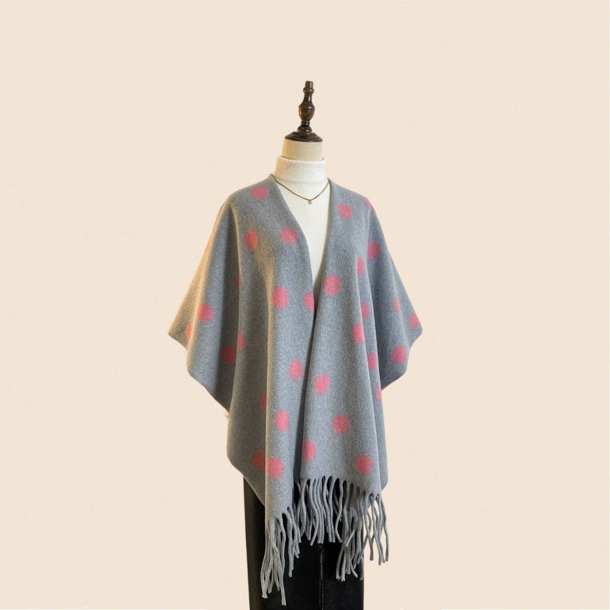 ACCITY - Wholesale Poncho - Women's - Polka Dot Tassel Shawl Women Vintage WinterCape_CWOCASL000925