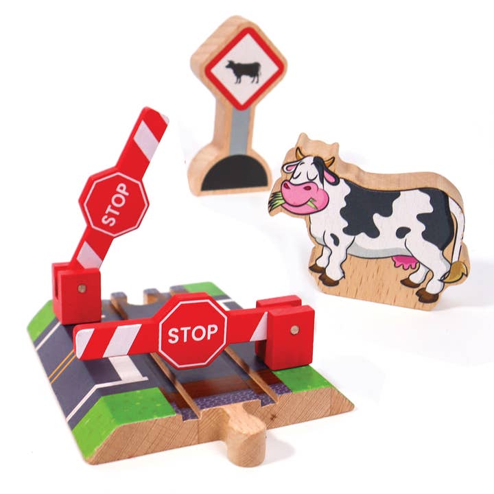 Twinkle Toys LLC - Wholesale Toy Set - Kids - Wooden Railroad Crossing - 3 Piece Set