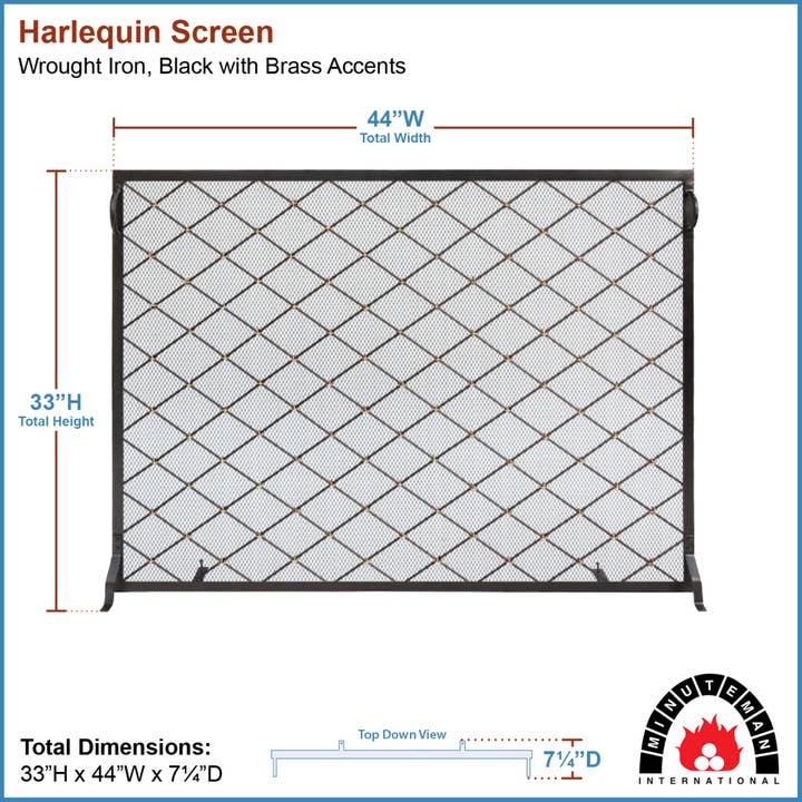 ACHLA Designs - Wholesale Fireplace Screen - 44 x33-in.Harlequin Flat Fireplace Screen