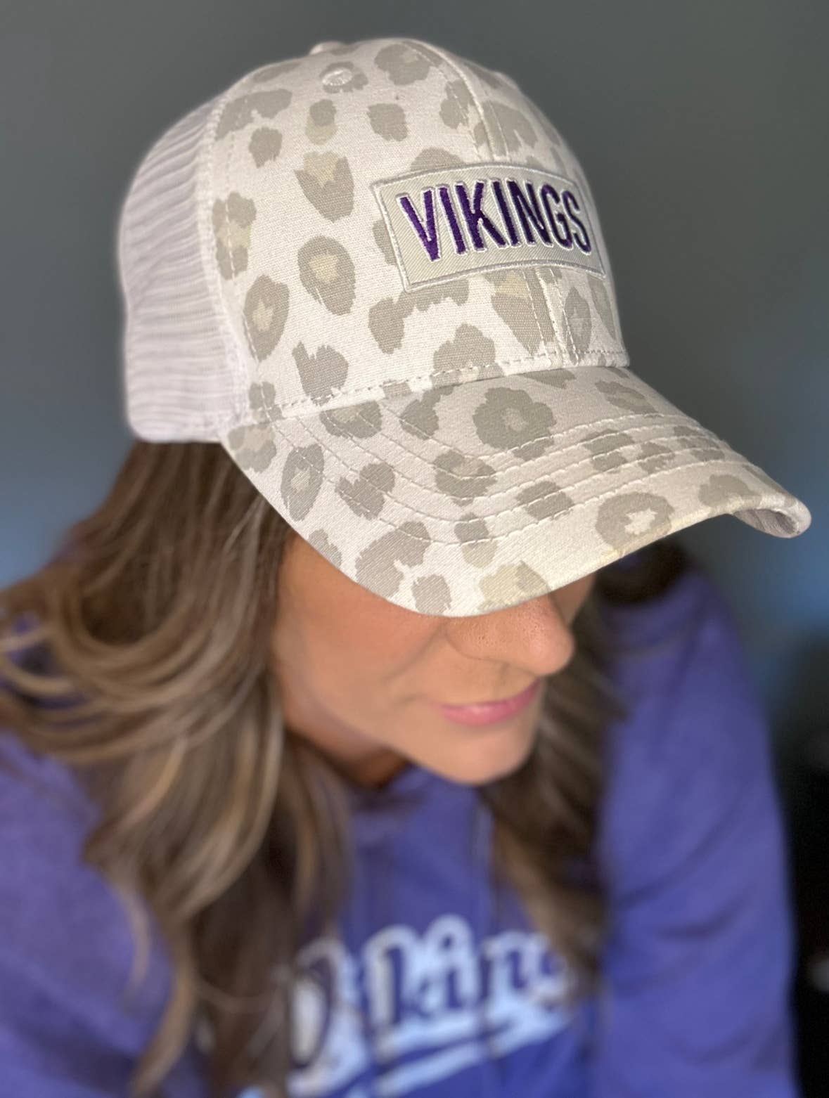 Small Town Clothing Company - Wholesale Ponytail Cap - Women's - Vikings White Leopard Ponytail Hat5