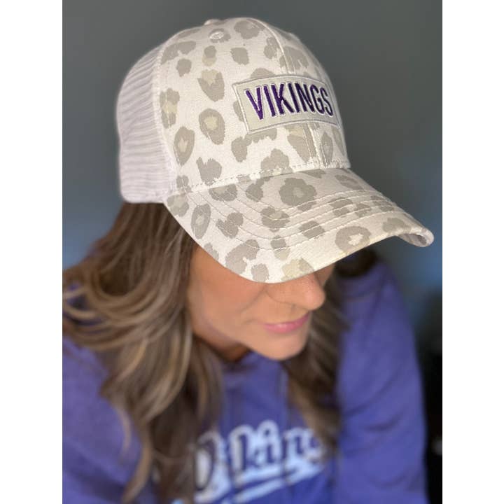 Small Town Clothing Company - Wholesale Ponytail Cap - Women's - Vikings White Leopard Ponytail Hat5