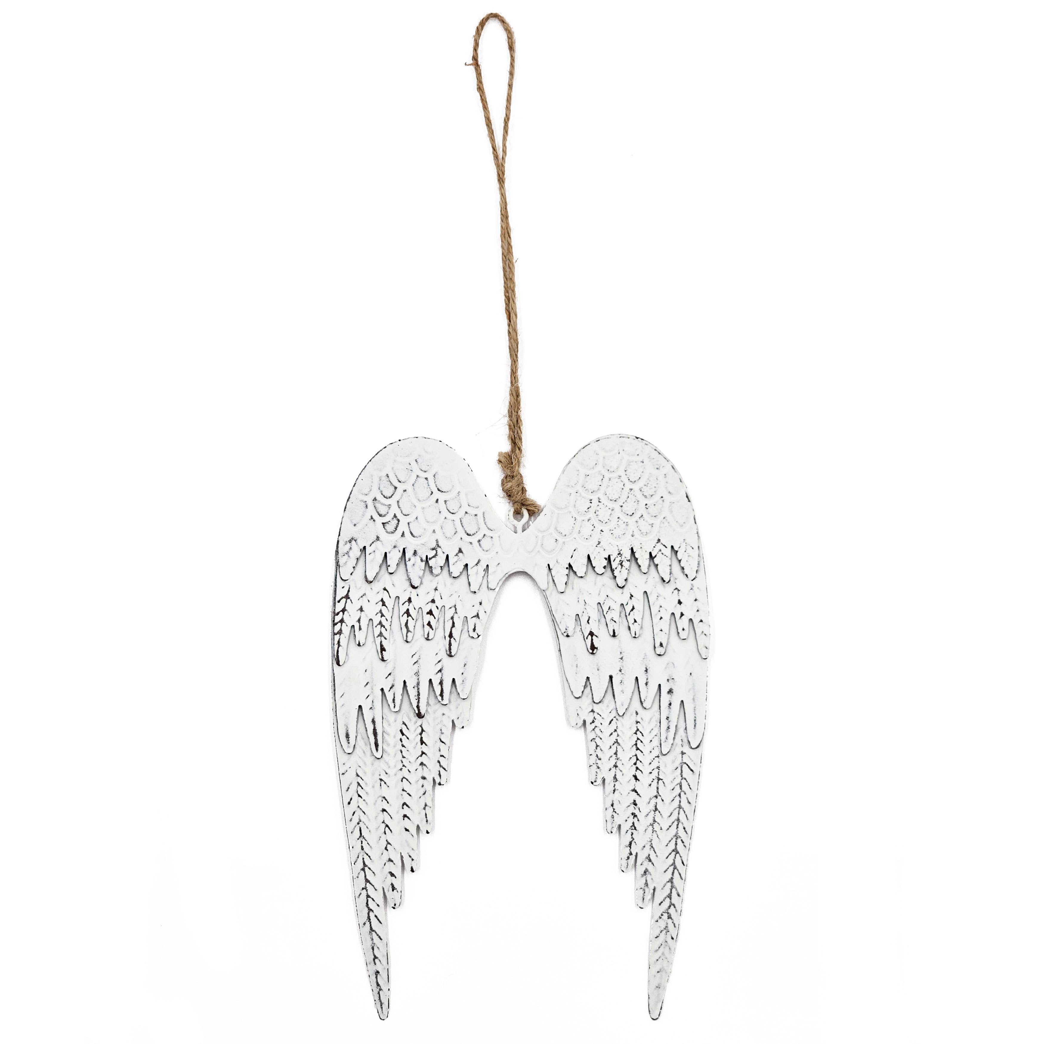 A&B Home Group Inc. - Vente Objets de décoration - Ornement suspendu en fer avec ailes 5x7,5", blanc0