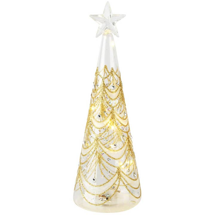 Kegelförmiger Baum mit Stern, transparent/gold, Glas, LED, 8x8x24cm für den Großhandel von Dekoratief