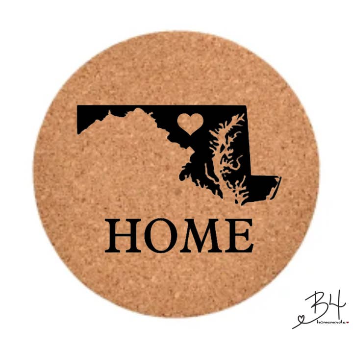 Home State w/ heart Cork Coaster per la vendita all'ingrosso da parte di B4homemade, LLC