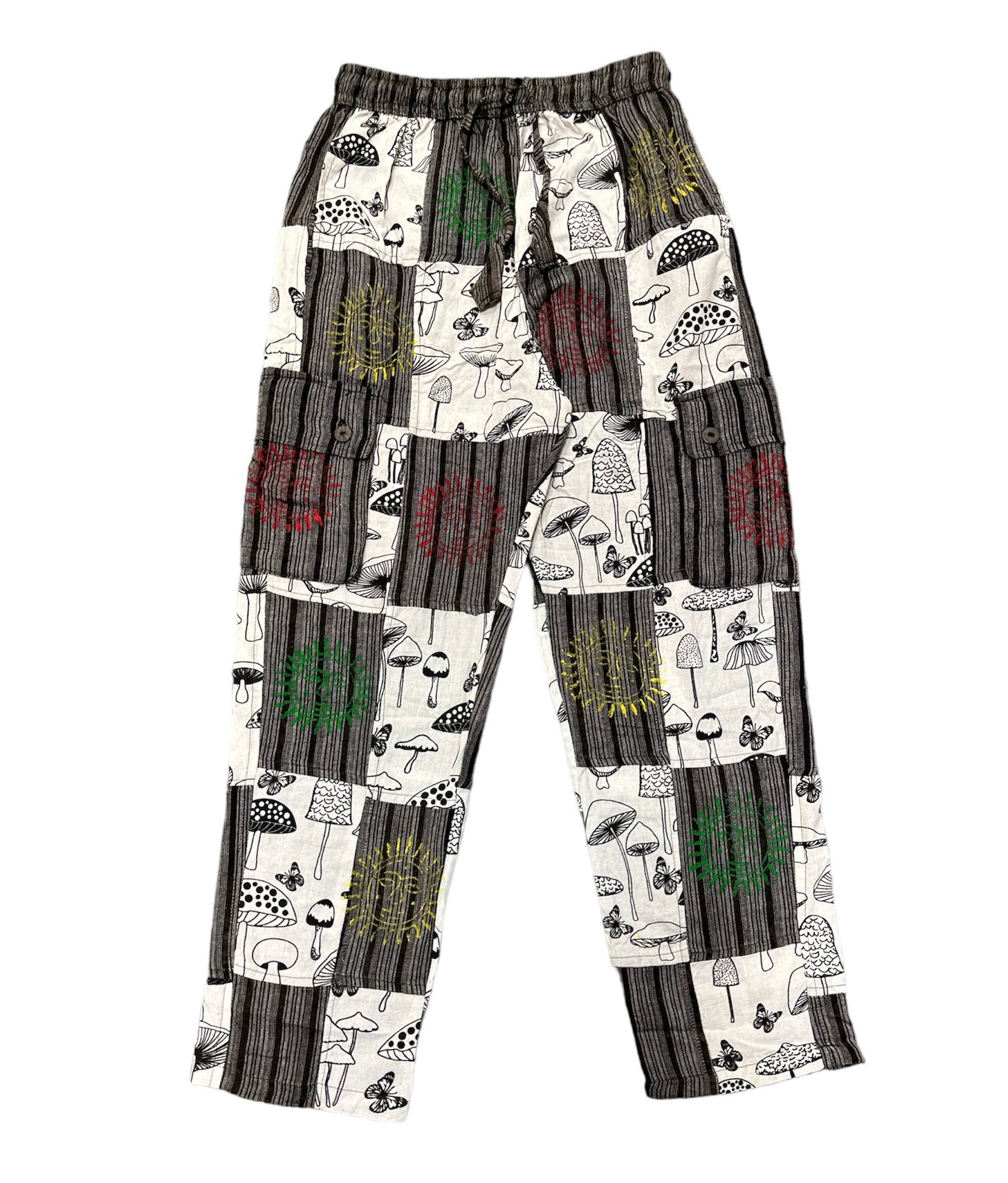 Rising International Inc - Wholesale Pants - Unisex - Cotton BW Mushroom  sun moon Patchwork Trouser D5752
