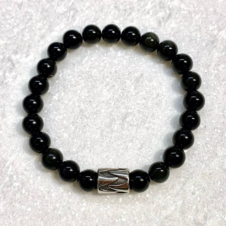 Men's Natural Obsidian Stretch Bracelet B398-SS for wholesale by K & B Jewelry