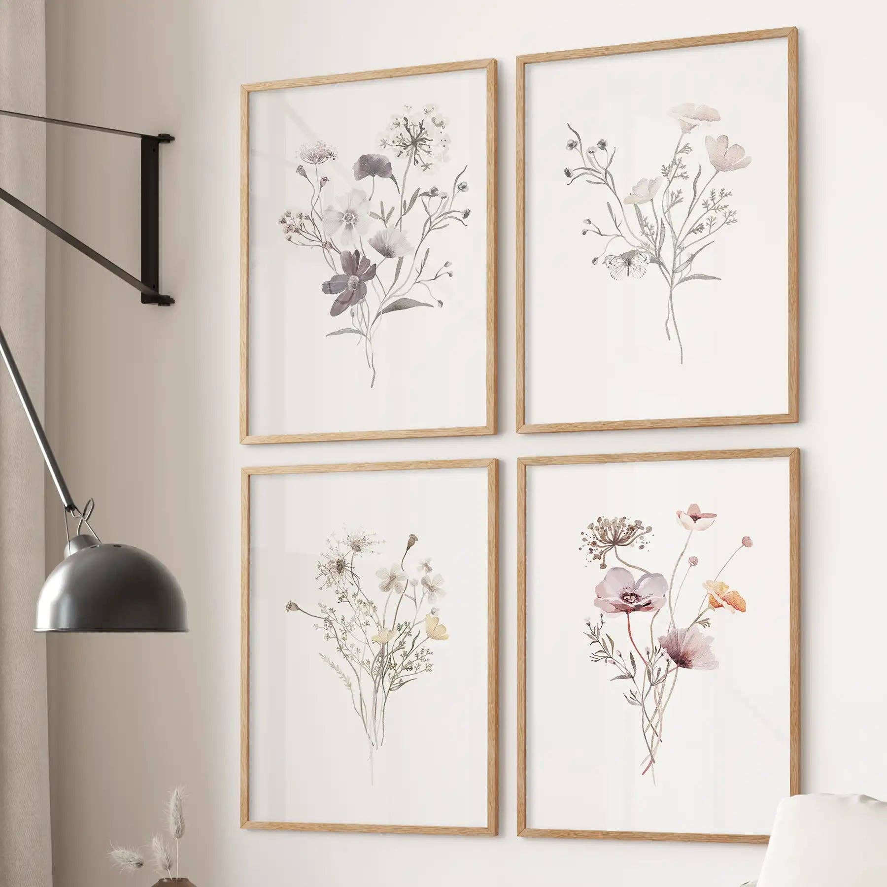 PrintSets.com - Wholesale Gallery Wall Set - Watercolor Flower 4 Piece Wall Art. Botanical Wildflower Prints0