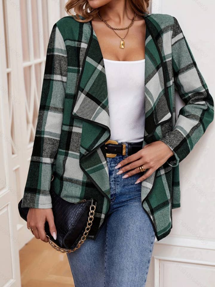 Checkered Color Blocked Long Sleeved Cardigan for wholesale by Wholesalesir