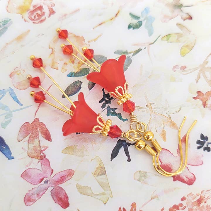 Chic Brico - Wholesale Dangle Earrings - Bell Flower Dangle Earrings - Ruby Siam Red1