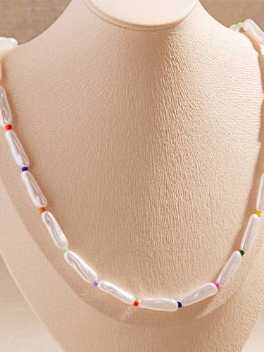 Organic Pearl Color Seed Bead Mixed Short Necklace for wholesale by Designature New York