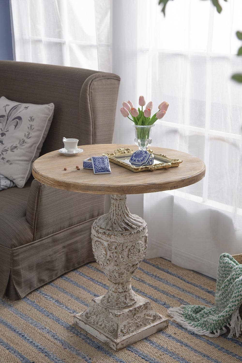A&B Home Group Inc. - Wholesale Coffee Table - D30x31" Round Table - White/Brown2