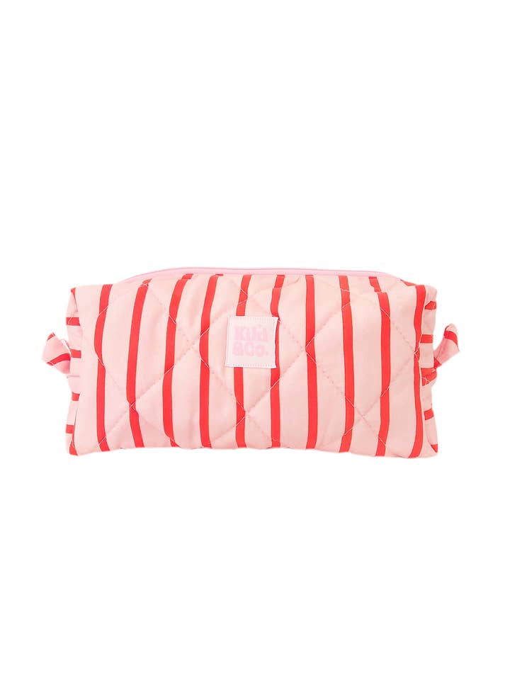 Quilted Makeup Bag- Pink/Red Stripe for wholesale by Kiki & Co.