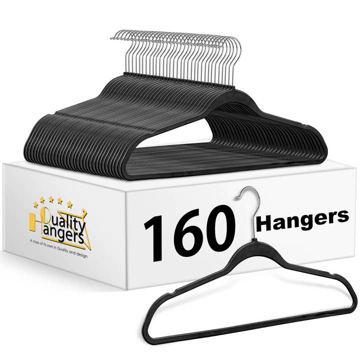 PL010 - Plastic Shirt Hangers Slim Heavy Duty - Black - 160 for wholesale by Quality Hangers