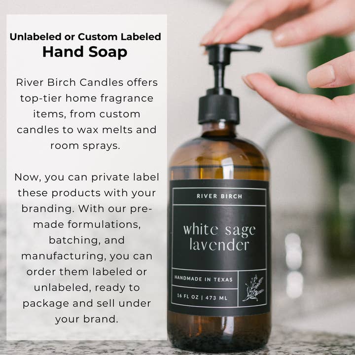 River Birch Candles - Wholesale Hand Soap/Wash - 16oz Amber Hand Soap Unlabeled for Private Label - Brandless1