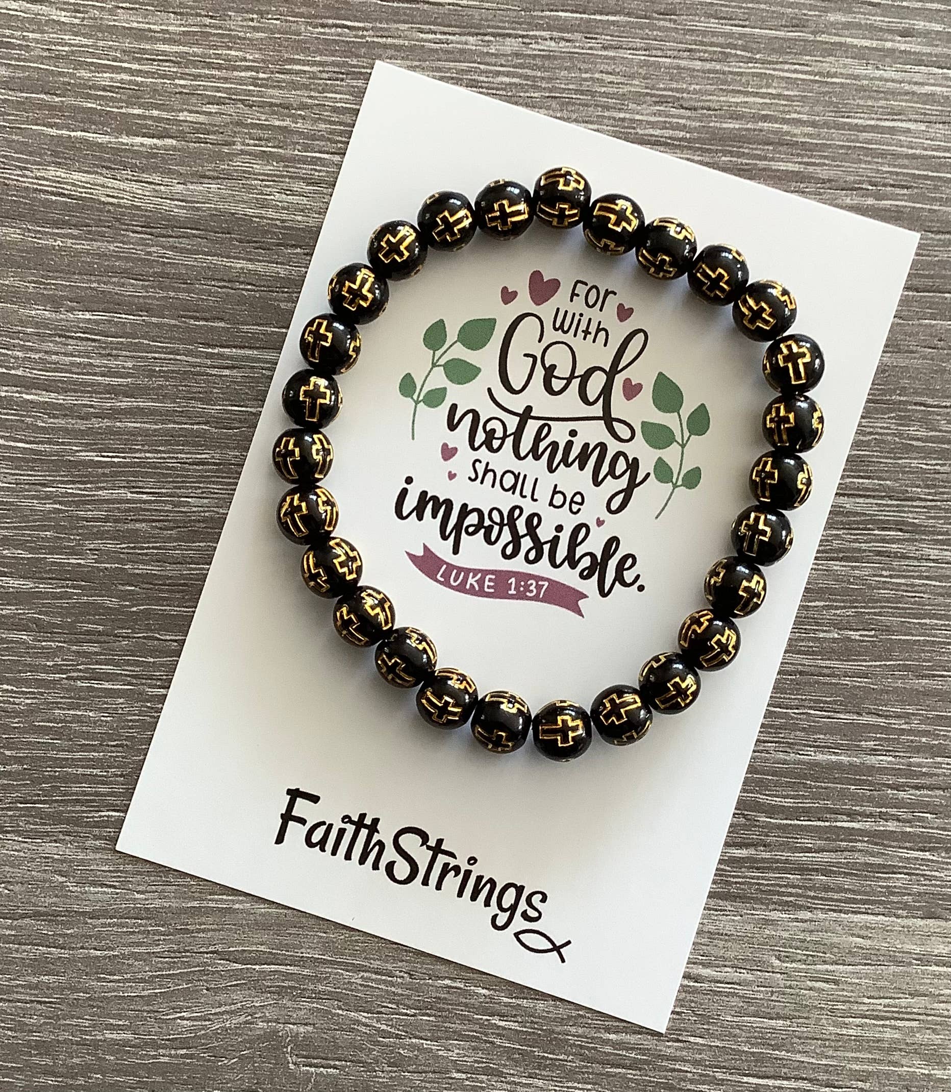 Faithstrings - Wholesale Beaded Bracelet - Christian Gift Black Bead Acrylic Elastic Bracelet God Trust