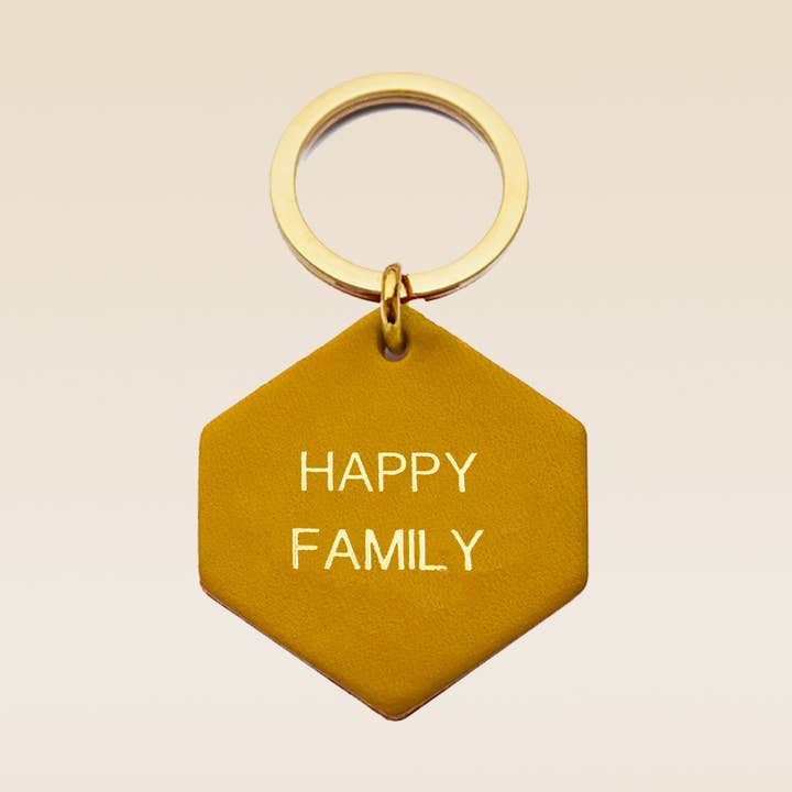 FAUVETTE PARIS - Wholesale Keychain - Women's - HAPPY FAMILY yellow leather personalized keychain0