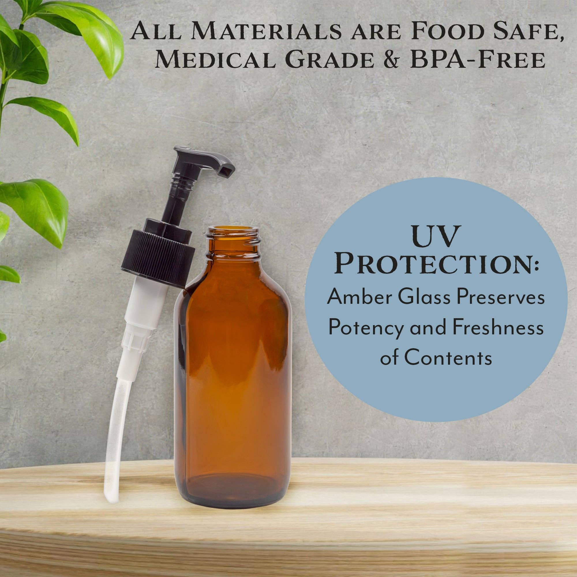 Kurated Korner - Wholesale Soap Dispenser - Cornucopia 4oz Amber Glass Pump Bottles (4-Pack)3