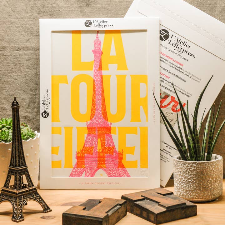 L'Atelier Letterpress - Wholesale Art Print - Letterpress Art Print Tour Eiffel (Paris, neon)