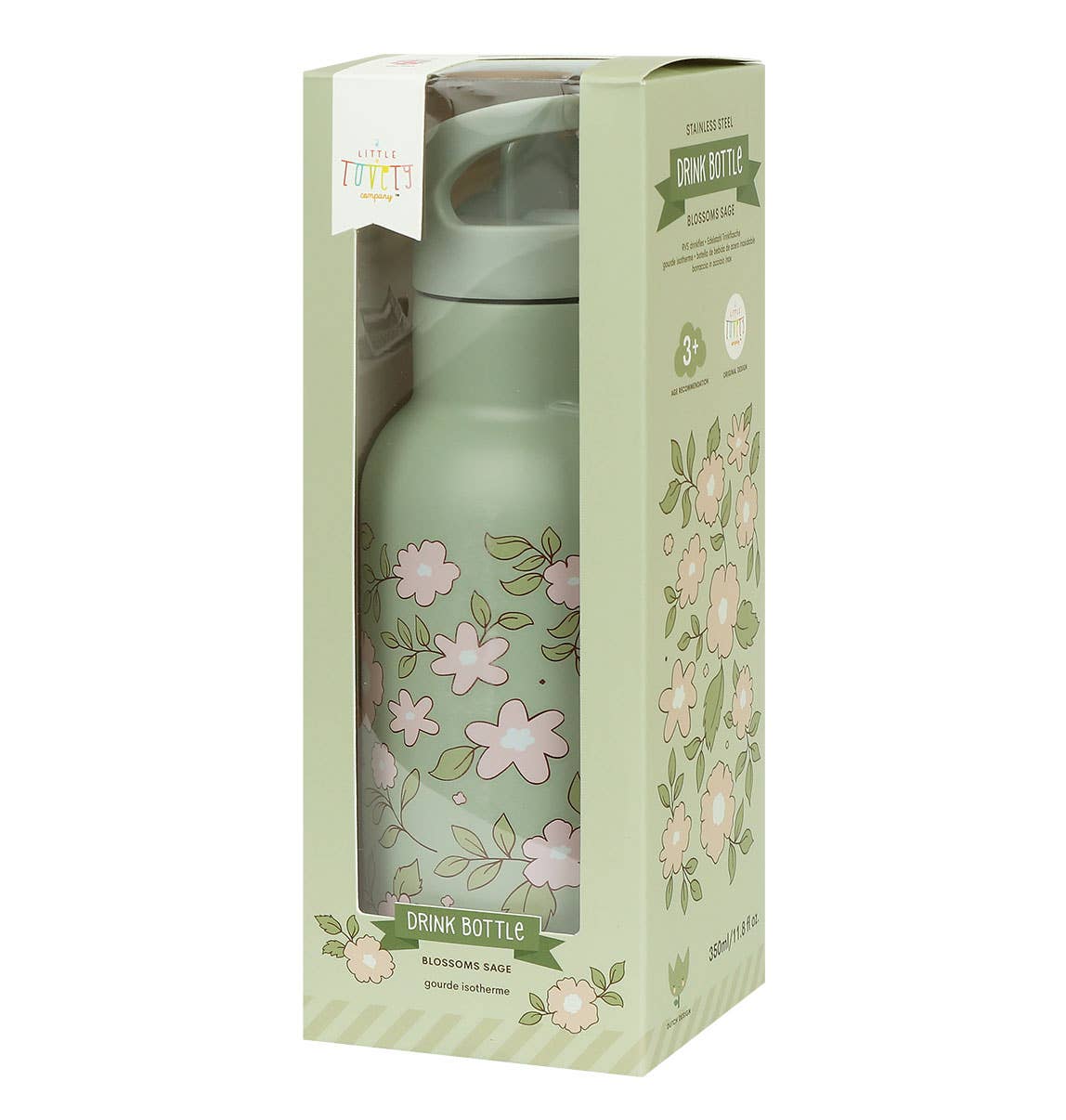 A Little Lovely Company – wholesale Water bottle – Kids stainless steel drink/water bottle: Blossoms - sage2
