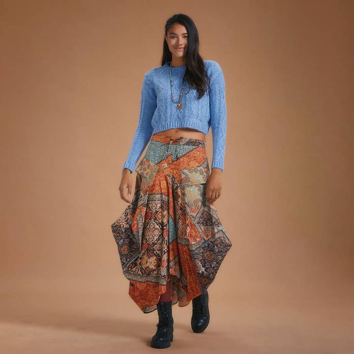 Los Banditos - Wholesale Skirt - Women's - Gypsy Style Elastic Waist Oversize Pockets Wholesale Skirts