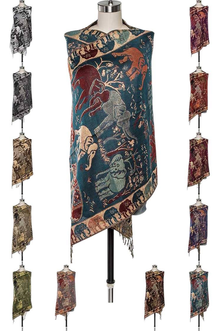 LA Jewelry Plaza - Wholesale Scarf - Women's - Elephant Jacquard Large Pashmina Scarf Set0